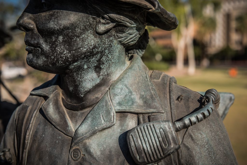 Bronze firefighters sculptures installed at the Phoenix, Arizona Fallen Firefighter Memorial by Paul Olesniewicz