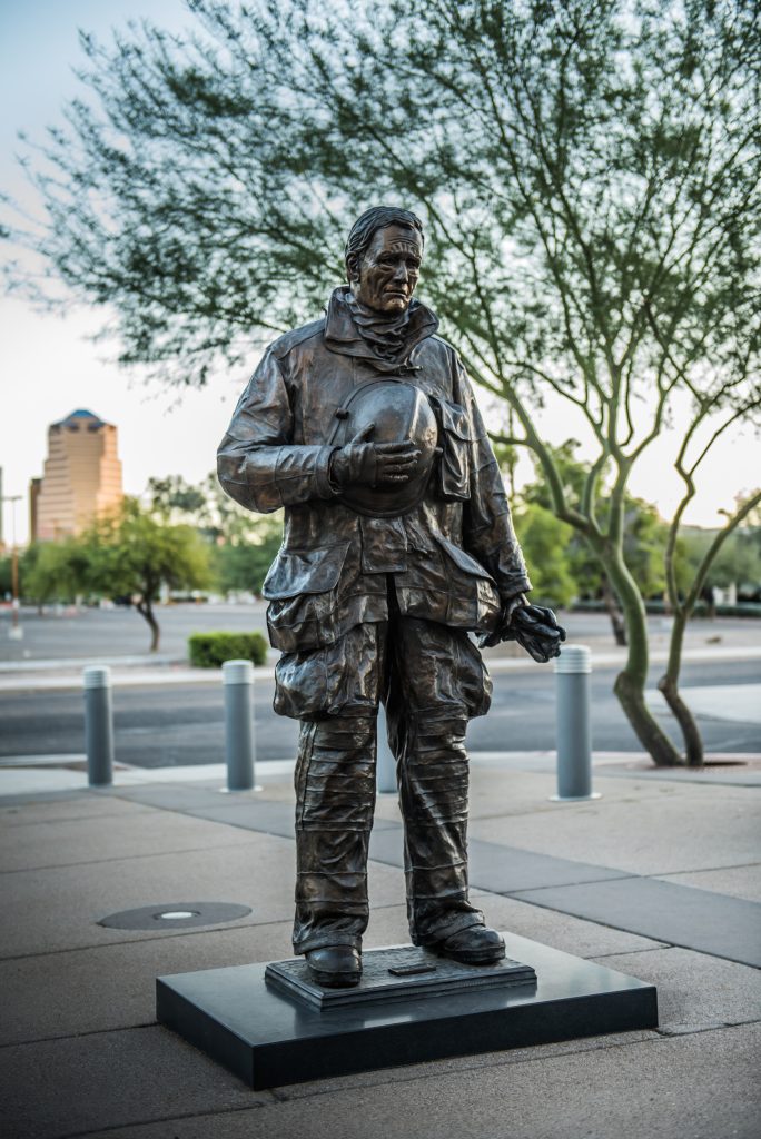 Bronze Fallen Hero Sculpture in Tucson Firefighter Memorial by Paul Olesniewicz