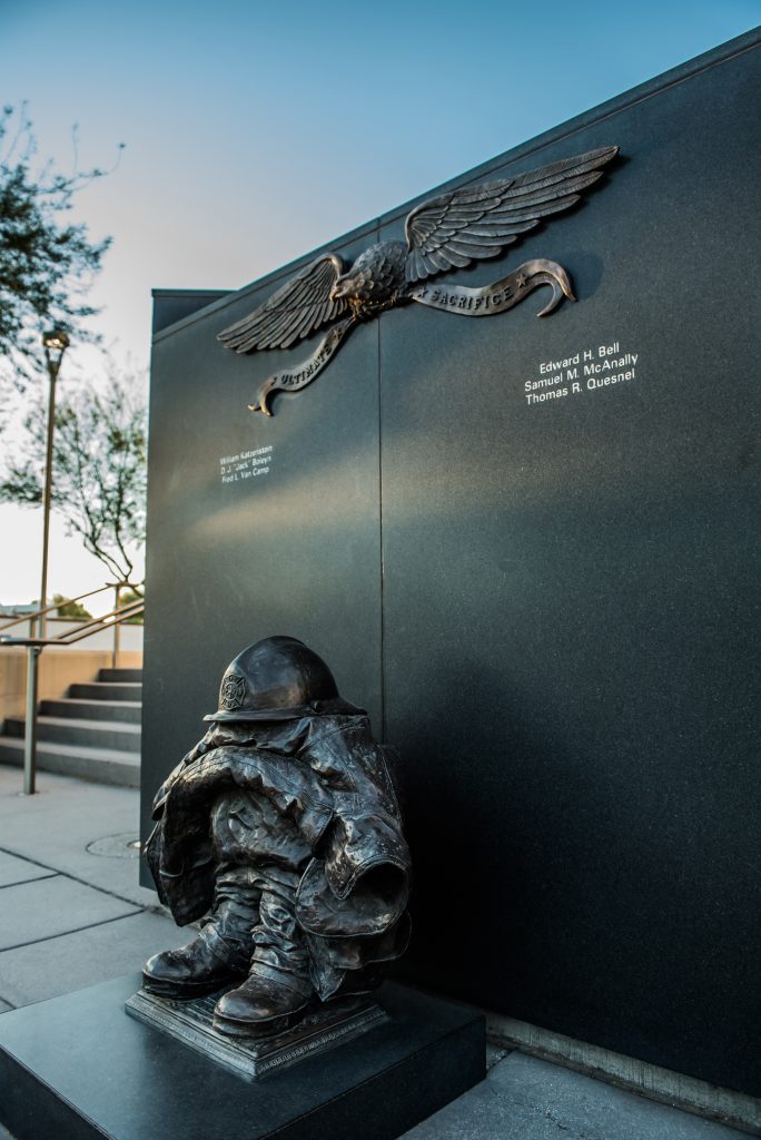 Bronze Last Alarm & Ultimate Sacrifice Sculptures in Tucson Firefighter Memorial by Paul Olesniewicz